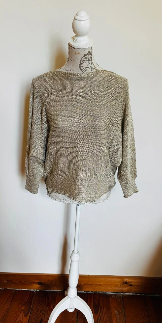 🎀 Gold knit sweater Made in Italy with neckline & satin bow on the back - one size – photo 6